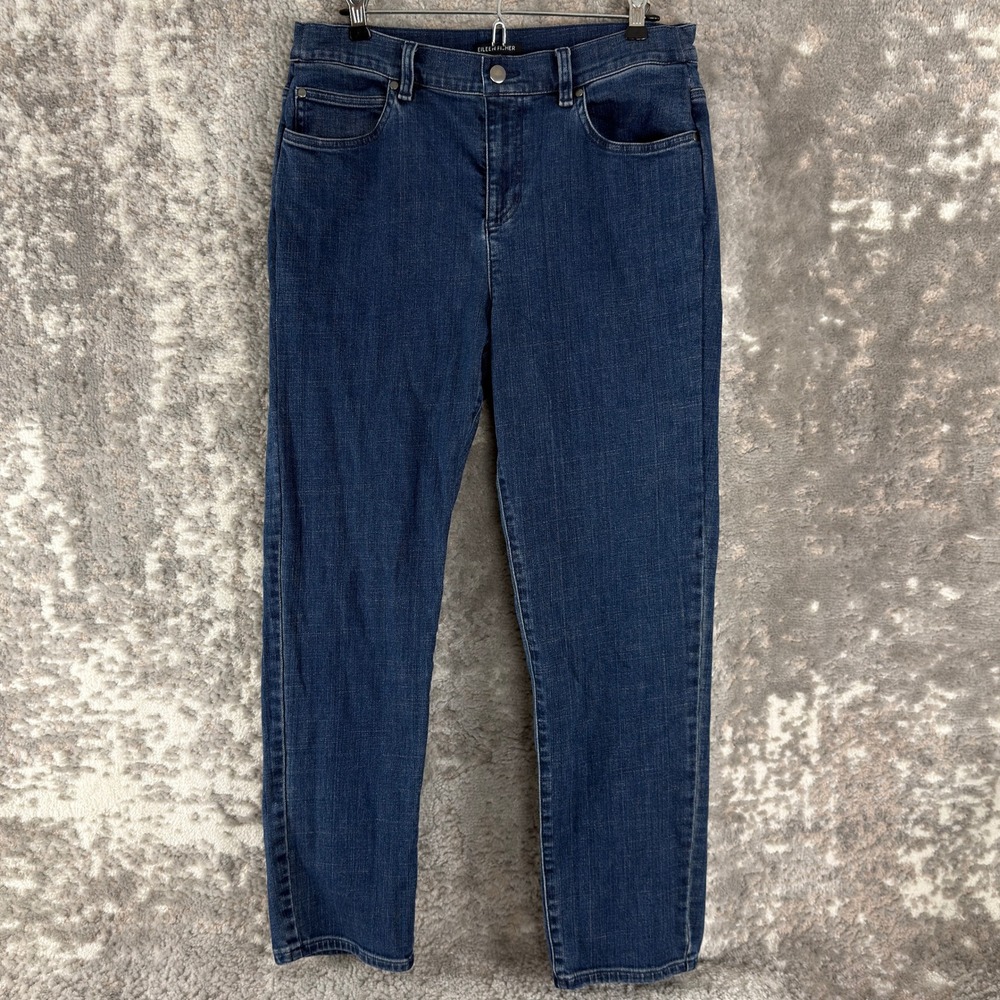 Eileen Fisher Size M Stretch Slim Leg Denim Jeans Blue Full Length Women